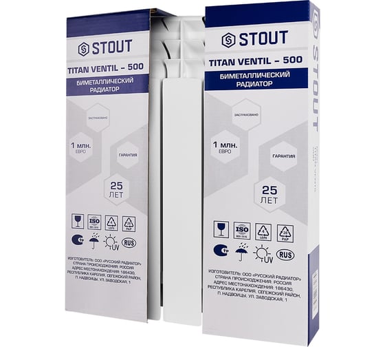 Биметаллический радиатор STOUT SRB-3320-050004 TITAN VENTIL 500 4 секции, нижнее подключение RG0092N2BGR1K7