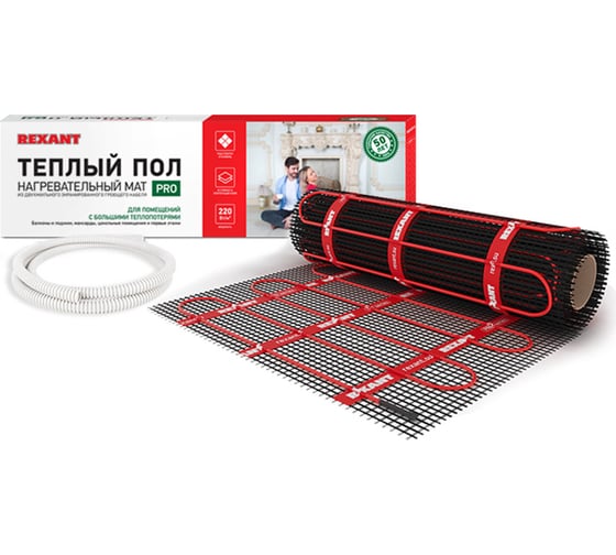Тёплый пол REXANT PRO RNX-1-220, 1м² (0,5х2,0м), 220 Вт, двухжильный, с экраном 51-0010 1