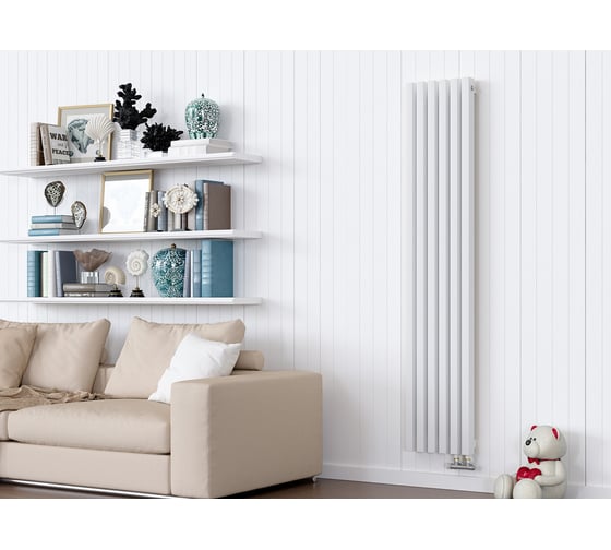 Вертикальный стальной радиатор GUARDO Retta 6P 1800x380 мм, 8 секций, S=20м², нижнее центральное подключение 6P-1800-08 MK-VER R9005(M)