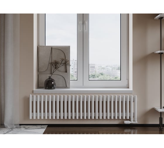 Вертикальный стальной радиатор GUARDO Torre 3D 300х1282 мм, 26 секций, S=8м², нижнее правое подключение 3D-0300-26 NK-VER-R R9016(M)