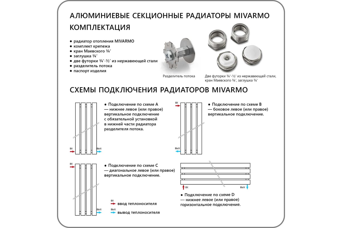 Секционный радиатор отопления MIVARMO 5 секций, горизонтальное/вертикальное  подключение, 150 см, серебристый матовый MA5-1500-9006 - выгодная цена,  отзывы, характеристики, фото - купить в Москве и РФ