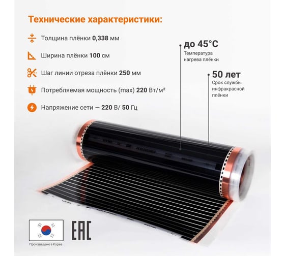 Теплый пол инфракрасный Манотек 100 см, с сенсорным терморегулятором, 2 метра infra_pol_100_2_E91