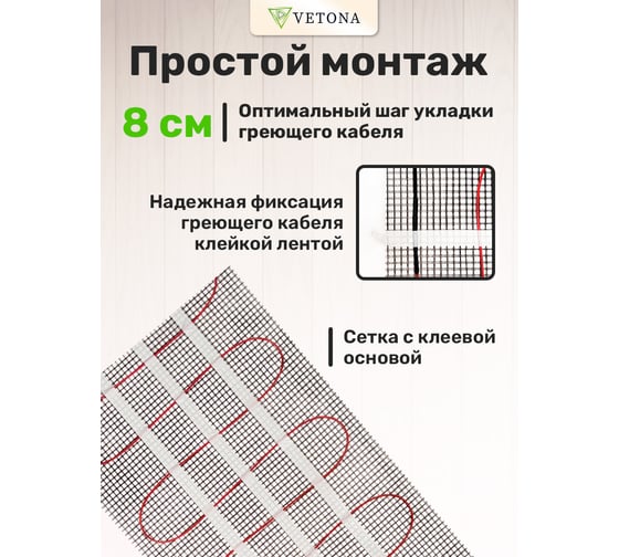 Мат нагревательный VETON 1800 Вт/12.0 м2 096427