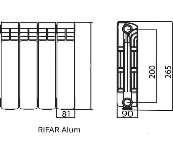Алюминиевый радиатор RIFAR ALUM 200 14 секц. бок. R-AL-200-14