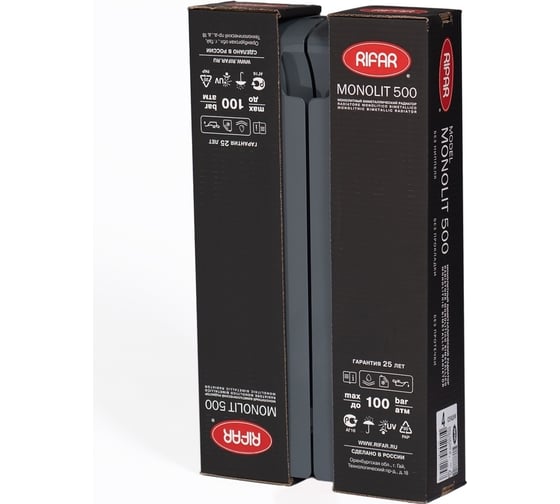 Биметаллический радиатор RIFAR MONOLIT 500 Титан 04 секц. бок. R-MN-500-04-TI