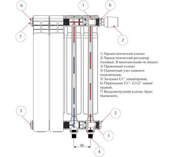 Алюминиевый радиатор RIFAR Alum 350х4 секции, VL 50 мм RAL35004НПЛ50
