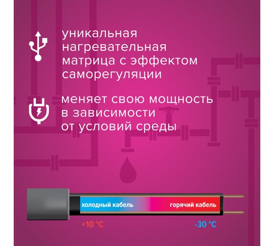 Греющий кабель xLayder для обогрева внутри трубы Pipe EHL, 16Вт-9м КА000001354