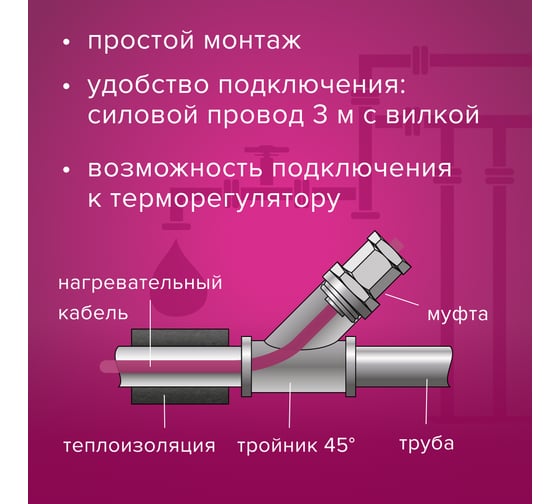 Греющий кабель xLayder для обогрева внутри трубы Pipe EHL, 16Вт-20м КА000001369
