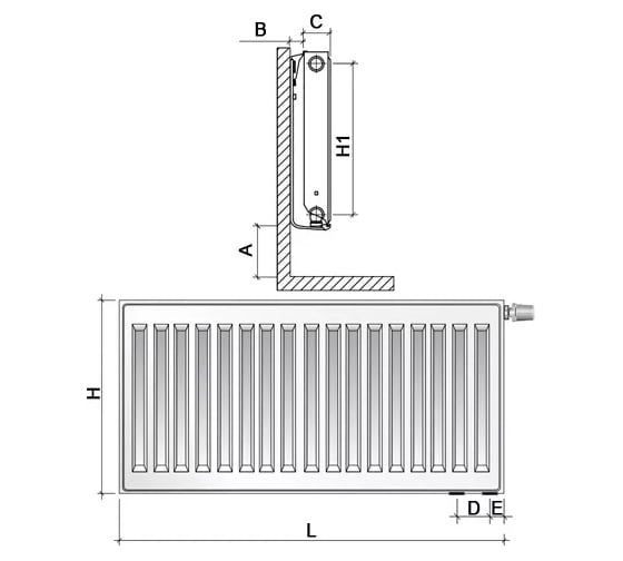 Панельный радиатор ROYAL THERMO VENTIL COMPACT VC11-500-1200 RAL9016 НС-1190794