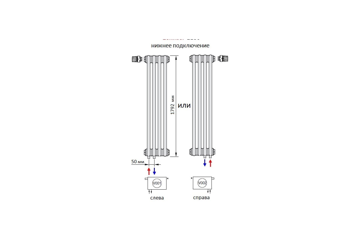 Радиатор арбония с нижним подключением схема подключения Zehnder Charleston Completto 2056/22 секций V001 1/2 RAL 9016 нижнее подключение