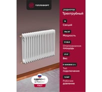 Трубчатый радиатор ТЕПЛОФОРТ обогрев 19 кв.м. Трехтрубный, габаритная высота секции 575 мм, 18 секций, боковое подключение 3/4”, цвет белый глянец 200053