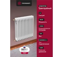Трубчатый радиатор ТЕПЛОФОРТ обогрев 13 кв.м. Трехтрубный, габаритная высота секции 575 мм, 12 секций, боковое подключение 3/4”, цвет белый глянец 200050