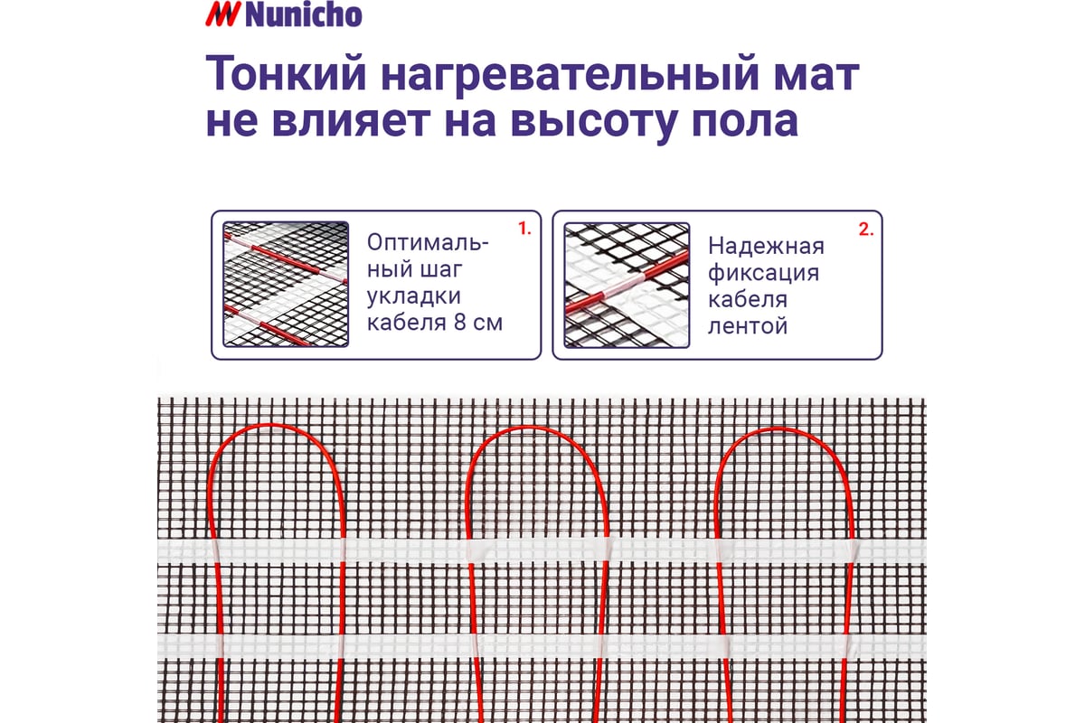 Электрический теплый пол Nunicho 0,5 м2, 150 Вт/м двужильный ...