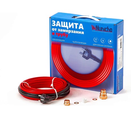 Греющий саморегулирующийся кабель в трубу Nunicho 10 Вт/м, 8 м, с конусным сальником 1/2 и 3/4 14090108