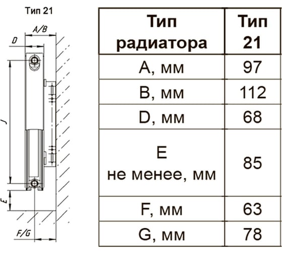 Радиатор отопительный стальной панельный Primoclima VC21 300X900