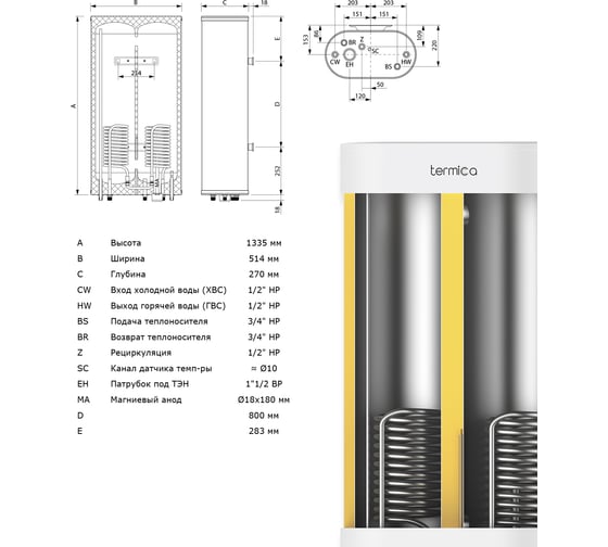 Комбинированный водонагреватель Termica AMET 120 SX 85111512