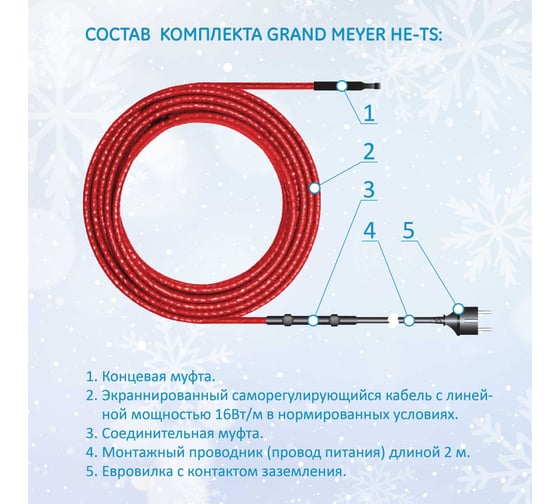 Комплект для обогрева труб Grand Meyer, 15м/240Вт HE-TS-15