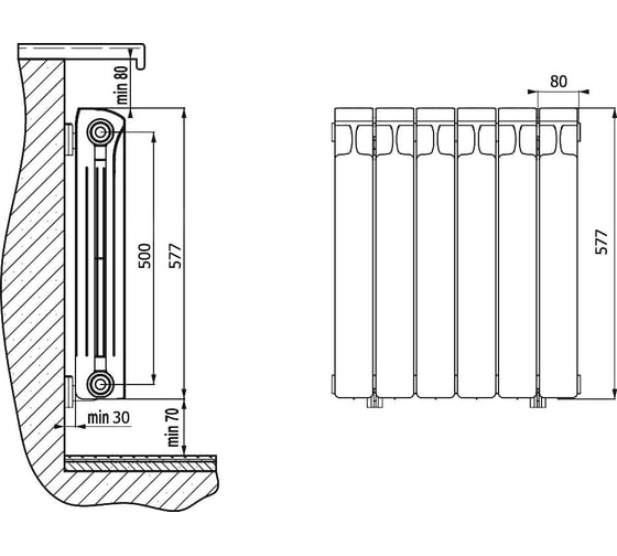 Биметаллический радиатор RIFAR  MONOLIT 500 Сапфир 10 секц. бок. R-MN-500-10-SA