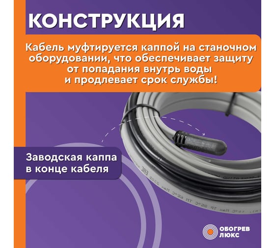 Греющий саморегулирующийся кабель Обогрев Люкс Lite на трубу 25 метров 11025