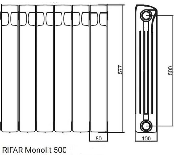 Радиатор биметаллический RIFAR MONOLIT 500 Антрацит 14 секций, бок. R-MN-500-14-AN