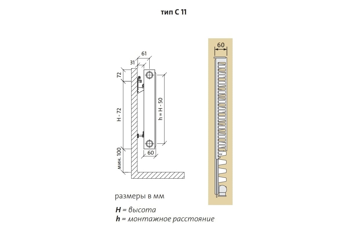 Стальной панельный радиатор PURMO COMPACT (С) тип 11 500х600 C 11-500-0600  - выгодная цена, отзывы, характеристики, фото - купить в Москве и РФ