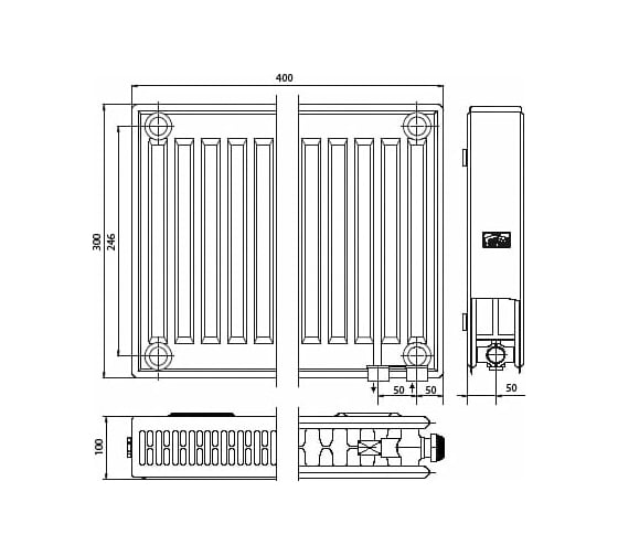 Стальной панельный радиатор Kermi Profil-V FTV 22/300/400 нижнее подключение белый RAL 9016 FTV220300401R2Y RG008V5KAEVGAH
