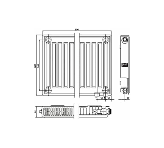 Радиатор Kermi otop FTV 22, 100х600х600, X2 Inside, R, RAL 9016 белый FTV220600601R2Y