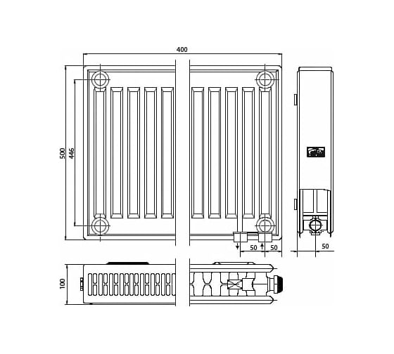 Стальной панельный радиатор Kermi Profil-V FTV 22/500/400 нижнее подключение белый RAL 9016 FTV220500401R2Y RG008V5K947L07