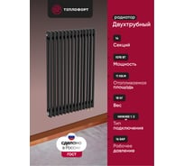 Трубчатый радиатор ТЕПЛОФОРТ ТР2057-14, НП 1/2, ТВ, черный мат двухтрубный, габаритная высота секции 575 мм (межосевое расстояние 500мм), 14 секции, нижнее подключение ½”, термовставка, цвет черный мат 200117