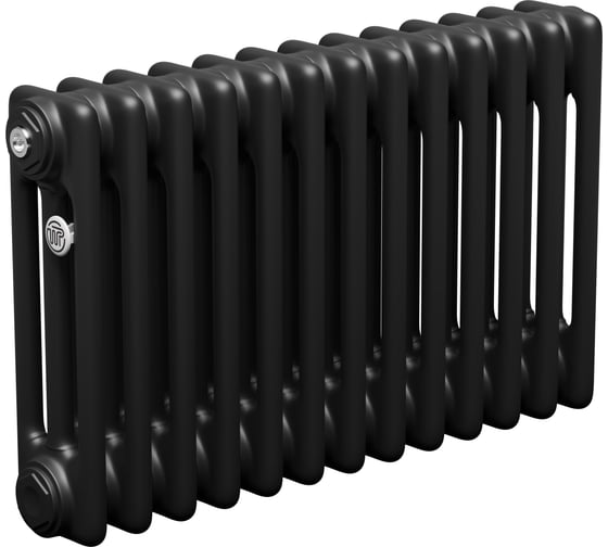 Трубчатый радиатор трехтрубный ТЕПЛОФОРТ  ТР3037-18 НП 1/2, ТВ, черный матт габаритная высота секции 375 мм (межосевое расстояние 300мм), 18 секций, нижнее подключение 1/2”, термовставка, цвет черный матт 200143 1