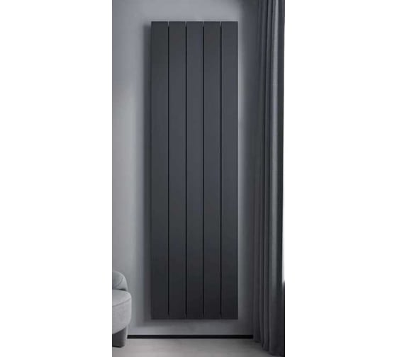 Вертикальный трубчатый радиатор отопления алюминиевый MIVARMO 5 секции, 2000 мм, графитовый серый, Multiflex левое MB5-2000-7024-ML