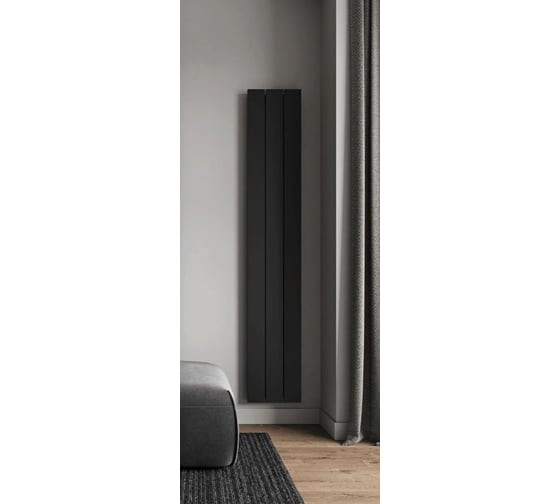 Радиатор отопления трубчатый вертикальный MIVARMO Multiflex алюминиевый 3 секции, 1500 мм, черный, правое MB3-1500-9005-MR