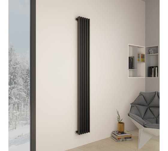 Трубчатый стальной радиатор отопления Faberg Sabron, Высота 1800мм, 6 секций, RAL9005, боковое подключение FB.708.1.1800.6.9005.sideconnect