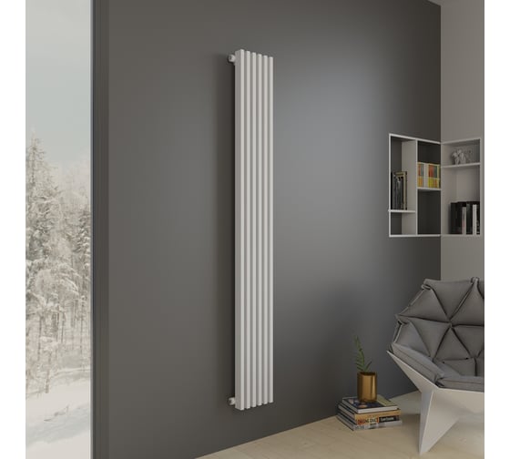 Трубчатый стальной радиатор отопления Faberg Sabron, Высота 1800мм, 6 секций, RAL9016, боковое подключение FB.708.1.1800.6.9016.sideconnect