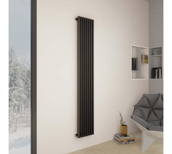 Трубчатый стальной радиатор отопления Faberg Sabron, Высота 1800мм, 8 секций, RAL9005, боковое подключение FB.708.1.1800.8.9005.sideconnect
