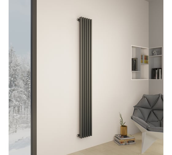Трубчатый стальной радиатор отопления Faberg Sabron, Высота 1800мм, 6 секций, RAL7016. Универсальное подключение: Боковое или Нижнее. Стальная батарея . Вертикальный радиатор для обогрева помещения FB.708.1.1800.6.7016