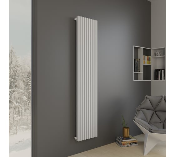 Трубчатый стальной радиатор отопления Faberg Sabron, Высота 1800мм, 10 секций, RAL9016. Универсальное подключение: Боковое или Нижнее. Стальная батарея . Вертикальный радиатор для обогрева помещения FB.708.1.1800.10.9016