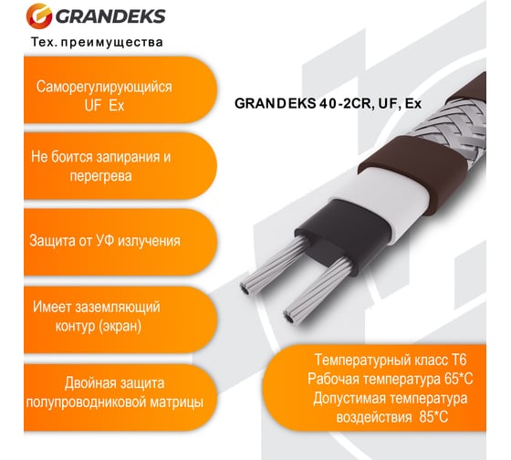 Саморегулирующийся греющий кабель Grandeks 40-2CR, UF 250 м 984