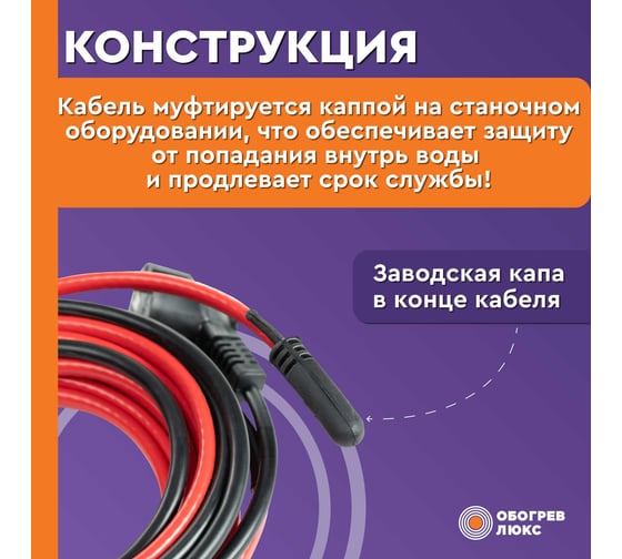 Греющий саморегулирующийся кабель Обогрев Люкс Lite в трубу, 6 м, с сальником 12006