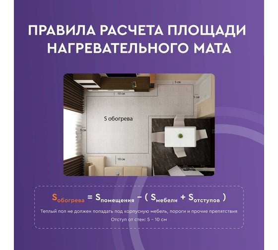 Нагревательный мат для теплого пола 2,5 м2 375 Вт Обогрев Люкс 91025