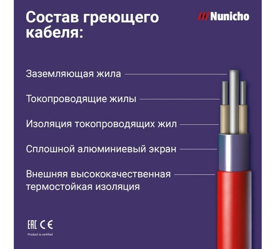 Электрический теплый пол Nunicho 0,5 м2, 200 Вт/м2 двужильный экранированный 1413450