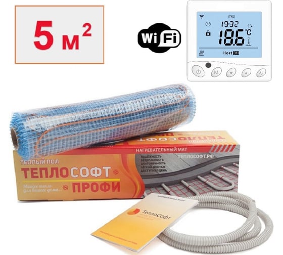 Нагревательный мат ТеплоСофт Профи 5м.кв. 750Вт с wi-f терморегулятором 5750/5 1