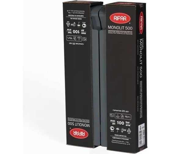Биметаллический радиатор RIFAR MONOLIT Ventil 500 Титан 04 секц. нижн. прав. R-MN-500-04-VR-TI