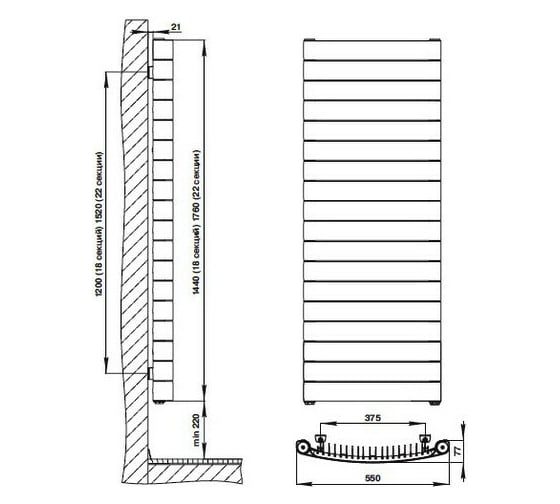 Биметаллический радиатор RIFAR CONVEX Ventil 500 Титан 18 секц. нижн. R-CV-500-18-V-TI