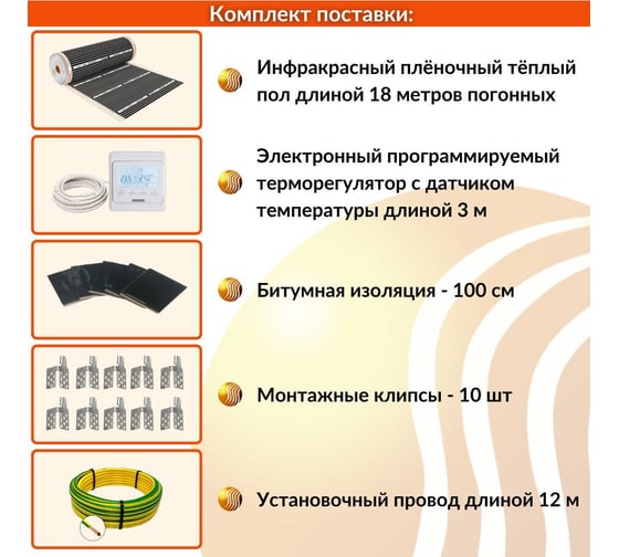 Плёночный электрический тёплый пол ТеплоСофт 9м.кв. с электронным терморегулятором плёнка 9м.кв./эл