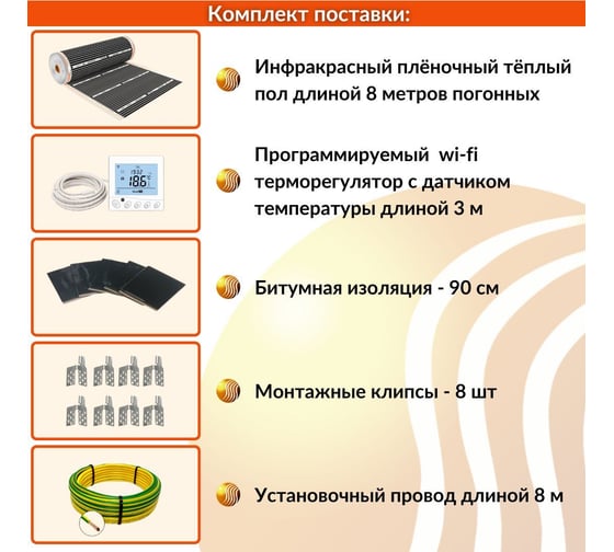 Плёночный электрический тёплый пол ТеплоСофт 4м.кв. с wi-fi терморегулятором плёнка 4м.кв./wi-fi