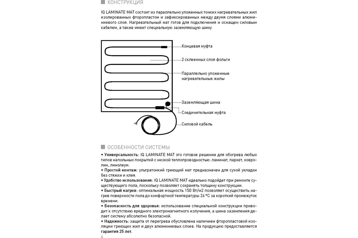 Ультратонкий греющий мат для установки под: ламинат, паркет, ковролин,  линолеум IQWATT IQ LAMINATE MAT 375 Вт - 2,5 м.кв. 1004 - выгодная цена,  отзывы, характеристики, фото - купить в Москве и РФ