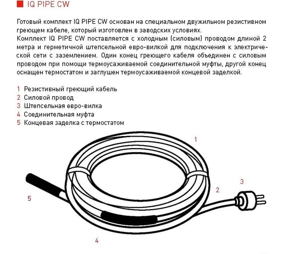 Комплект постоянной мощности для защиты водопровода от замерзания IQWATT 15 Вт/м - IQ PIPE CW 4m 702