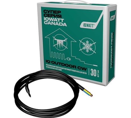 Профессиональный универсальный резистивный греющий кабель для систем антиобледенения и снеготаяния IQWATT IQ OUTDOOR CW - 90m (2.7 кВт/ч) 907