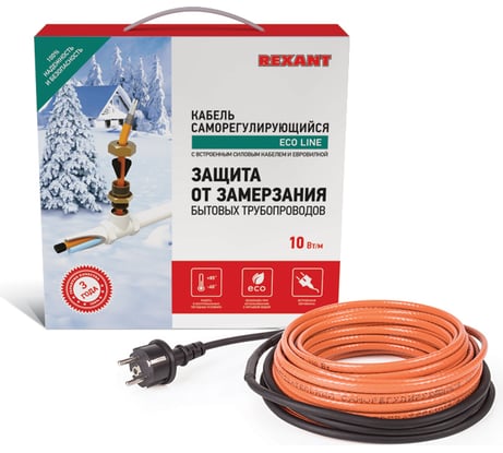 Комплект нагревательного саморегулирующегося кабеля REXANT 10HTM2-CT, пищевой, 4м/40Вт в трубу 51-0602